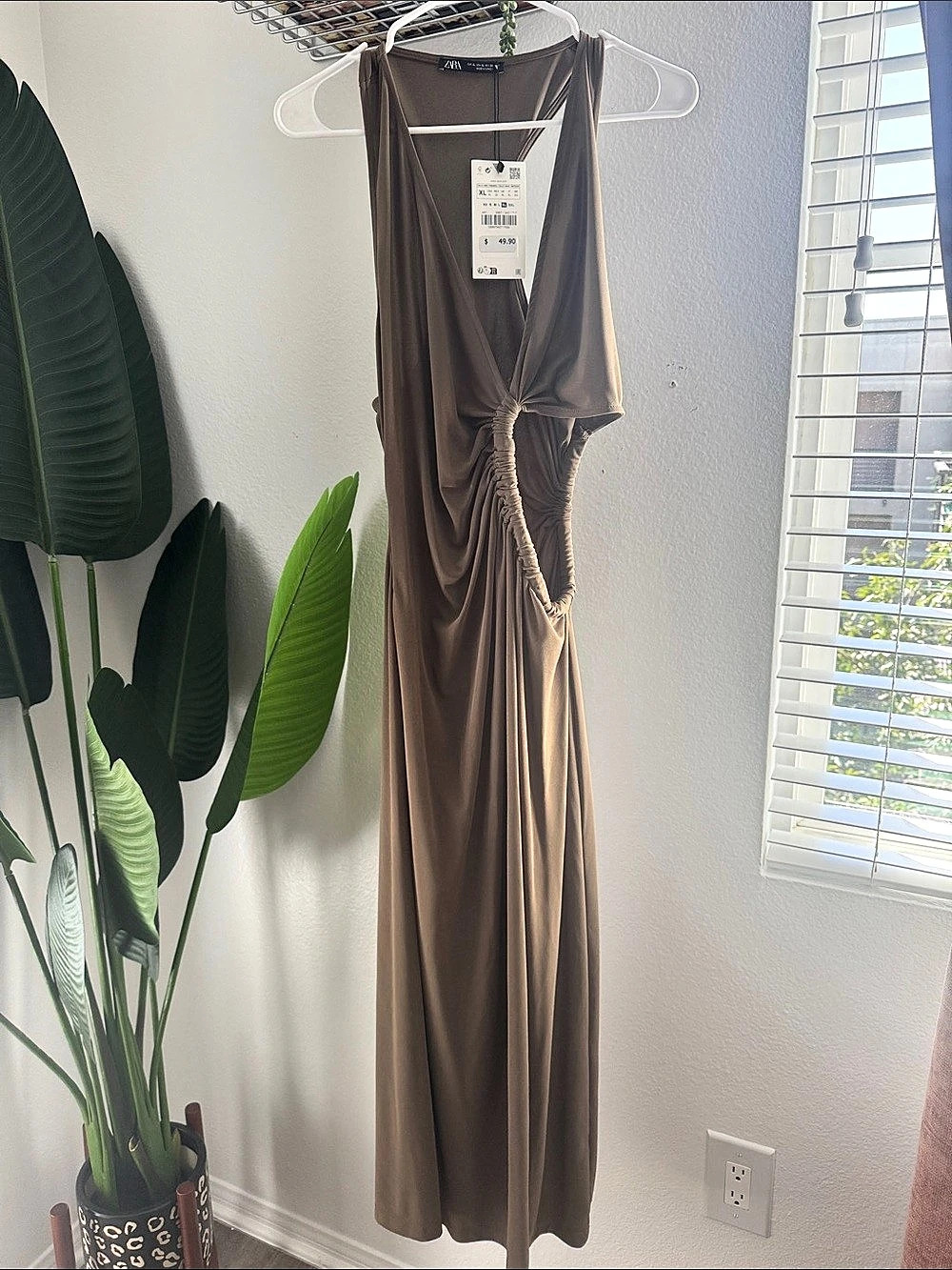 Zara Cut-Out Midi Dress Brown XL